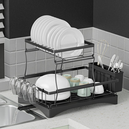 Cefito Dish Rack Expandable Drying Drainer Cutlery Holder Tray Kitchen 2 Tiers-Home &amp; Garden &gt; Kitchenware &gt; Dish Racks-PEROZ Accessories