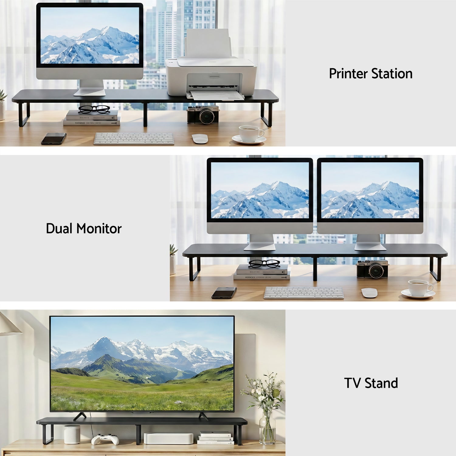 Artiss Dual Monitor Stand 100cm Riser Large Laptop Stand Desk Organiser Black-Electronics > Computers &amp; Tablets > Desktops &amp; Accessories-PEROZ Accessories