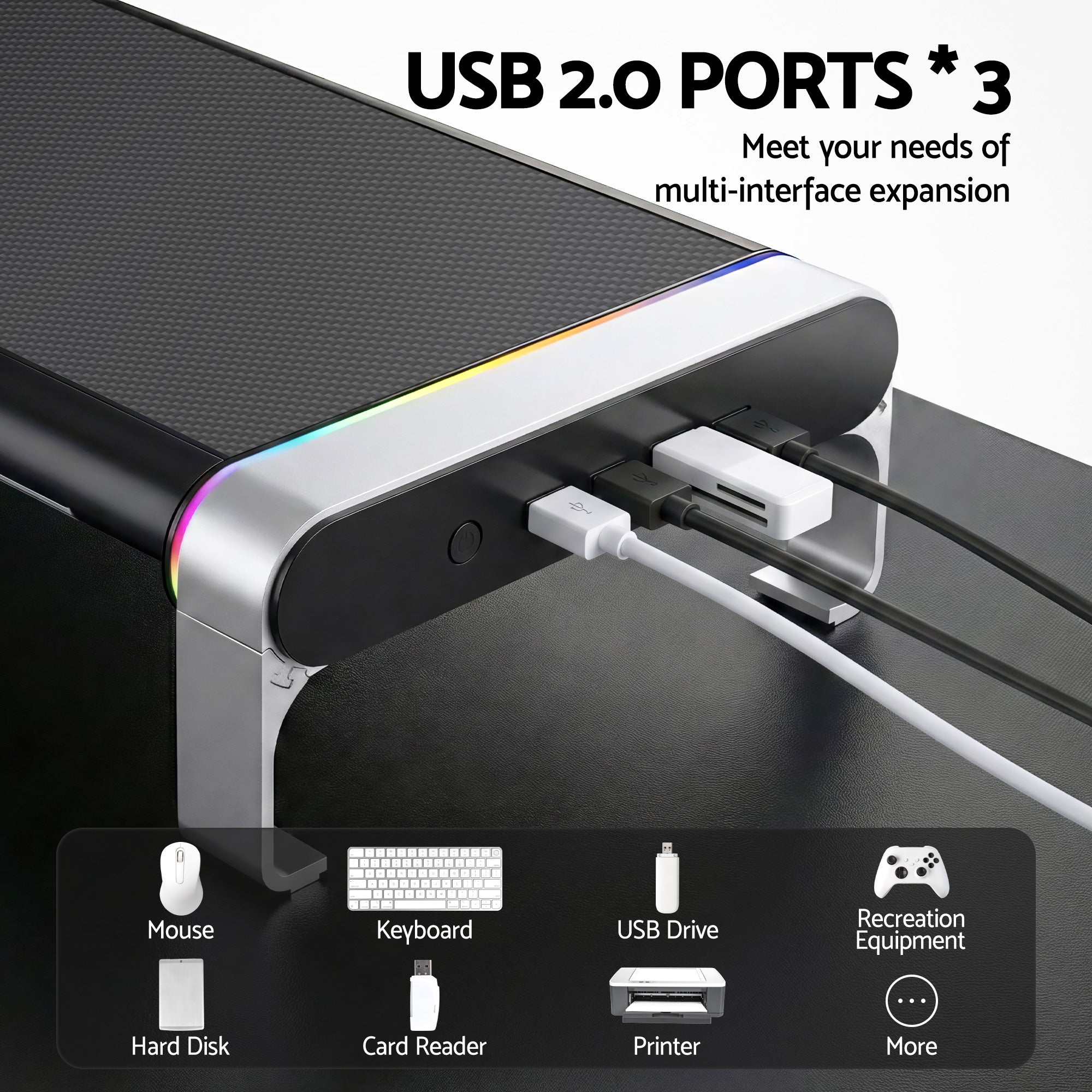 Artiss RGB Monitor Stand with USB Hub Desk Organiser Charging Stand Computer Stand Black-Electronics > Computers &amp; Tablets > Desktops &amp; Accessories-PEROZ Accessories