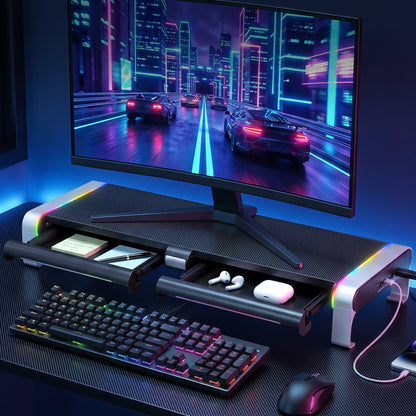 Artiss RGB Monitor Stand with USB Hub Desk Organiser Charging Stand Computer Stand Black-Electronics > Computers &amp; Tablets > Desktops &amp; Accessories-PEROZ Accessories