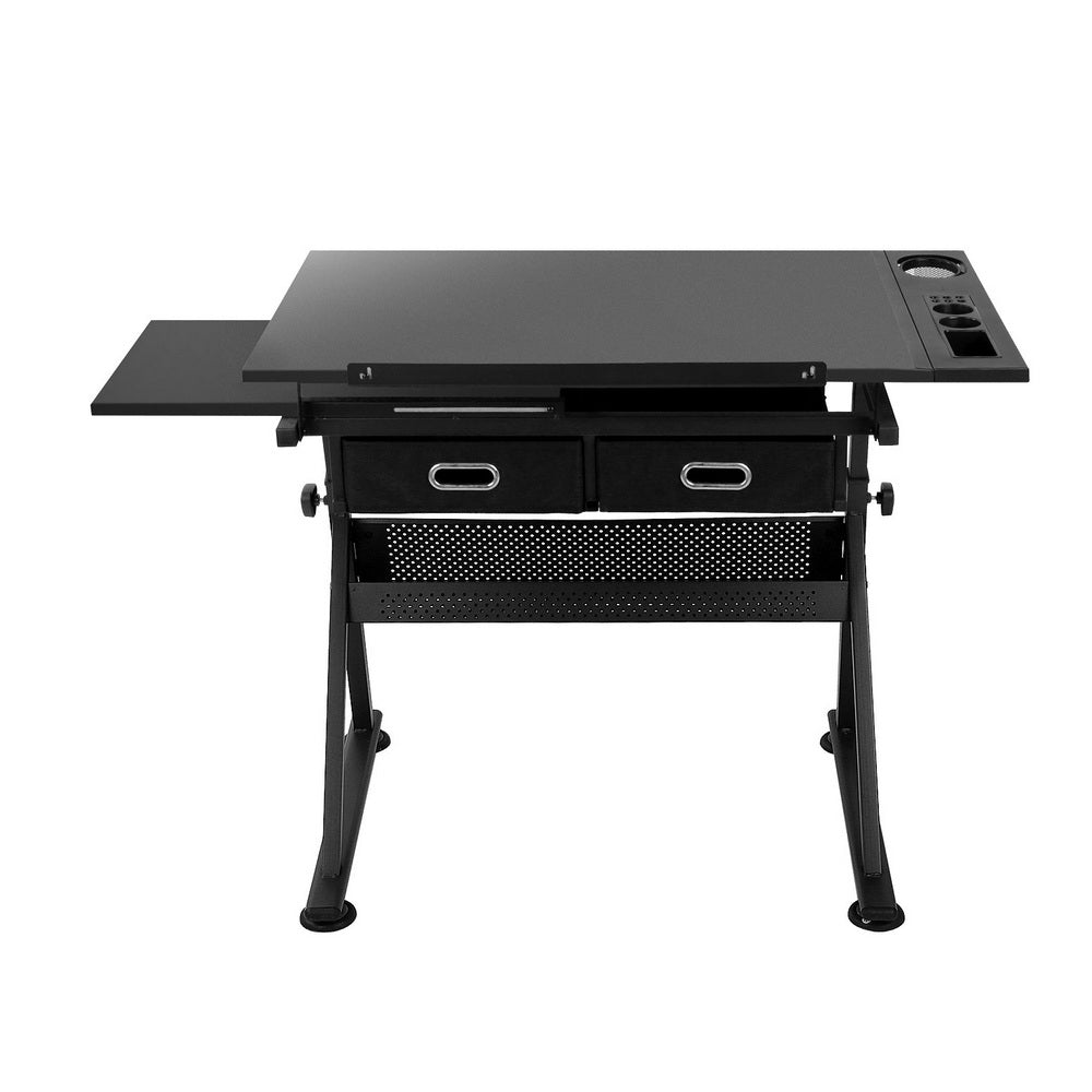 Artiss Drawing Desk Stool Set Drafting Table Adjustable Angle Tilt Drawers Black-Furniture &gt; Office &gt; Desks-PEROZ Accessories
