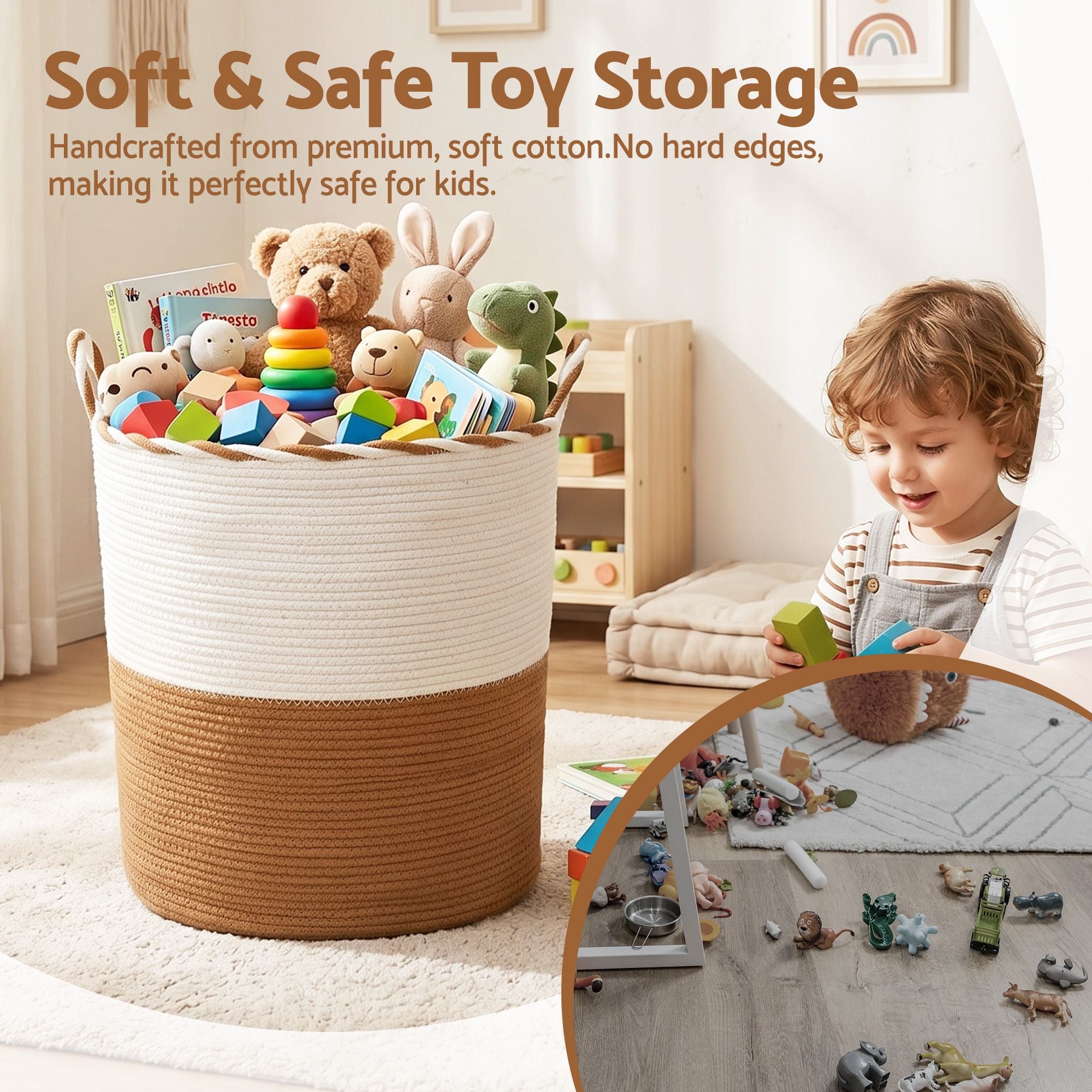 Artiss Woven Laundry Basket with handles Foldable White &amp; Brown-Home &amp; Garden > Laundry &amp; Cleaning > Laundry Baskets-PEROZ Accessories