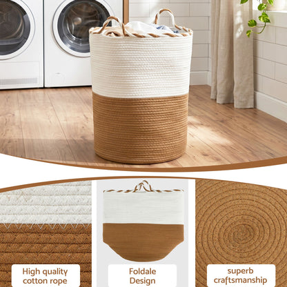 Artiss Woven Laundry Basket with handles Foldable White &amp; Brown-Home &amp; Garden > Laundry &amp; Cleaning > Laundry Baskets-PEROZ Accessories