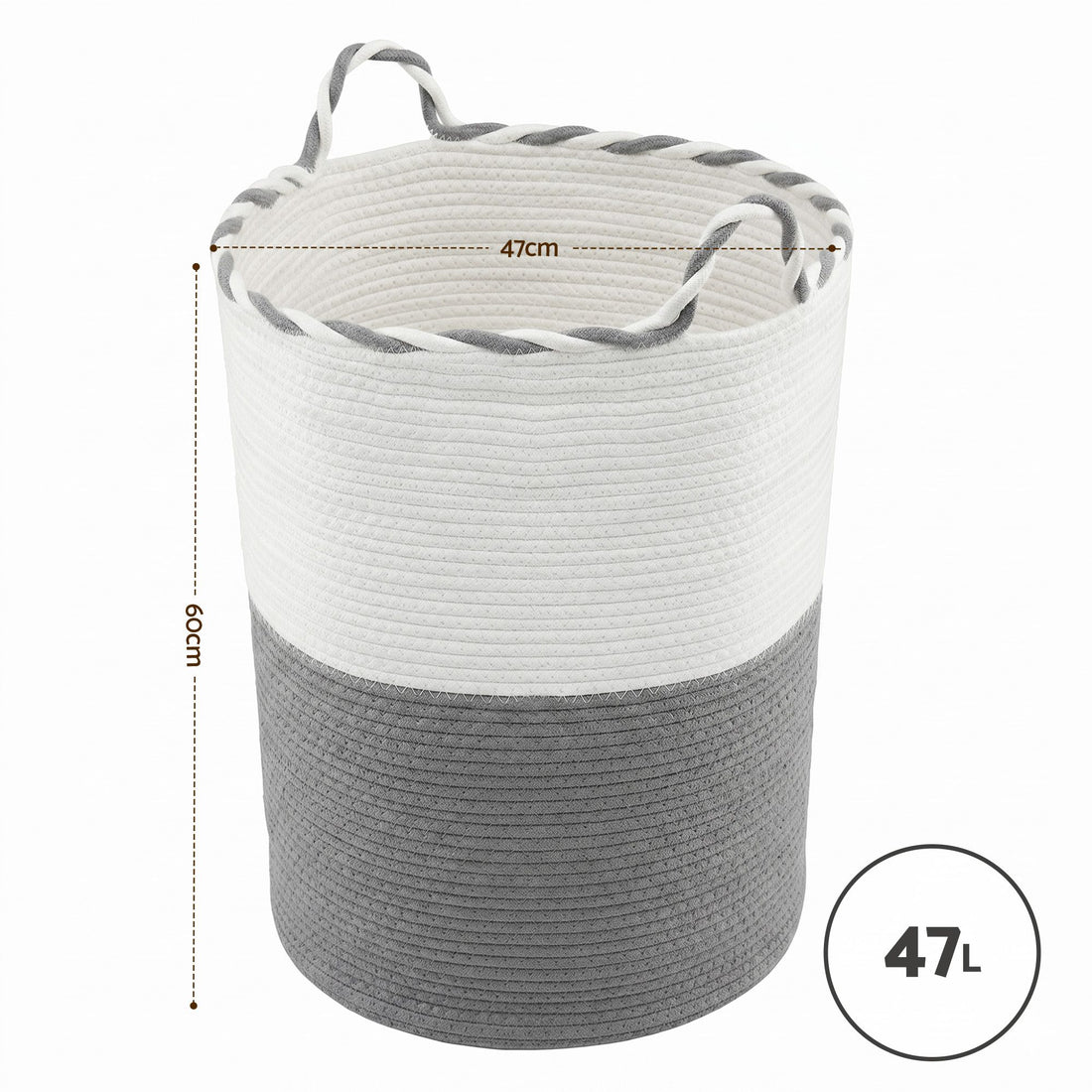 Artiss Woven Laundry Basket with handles Foldable White &amp; Grey-Home &amp; Garden > Laundry &amp; Cleaning > Laundry Baskets-PEROZ Accessories