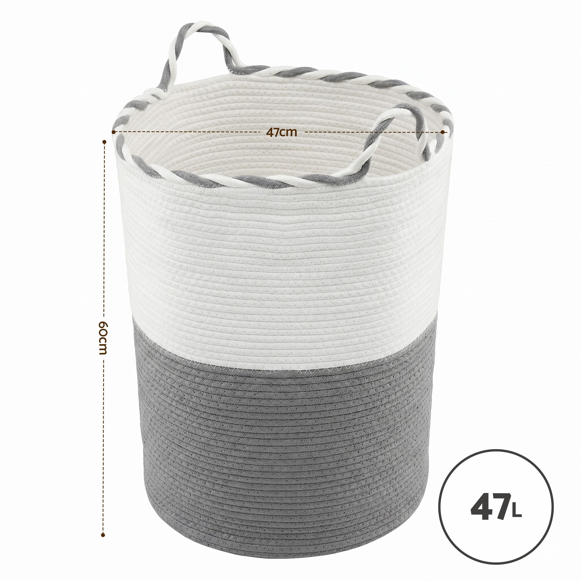 Artiss Woven Laundry Basket with handles Foldable White &amp; Grey-Home &amp; Garden > Laundry &amp; Cleaning > Laundry Baskets-PEROZ Accessories