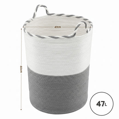 Artiss Woven Laundry Basket with handles Foldable White &amp; Grey-Home &amp; Garden > Laundry &amp; Cleaning > Laundry Baskets-PEROZ Accessories