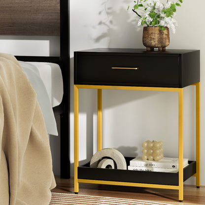 Artiss Bedside Table Drawers Side Table Shelf Storage Nightstand Black MASON-Furniture &gt; Bedroom-PEROZ Accessories