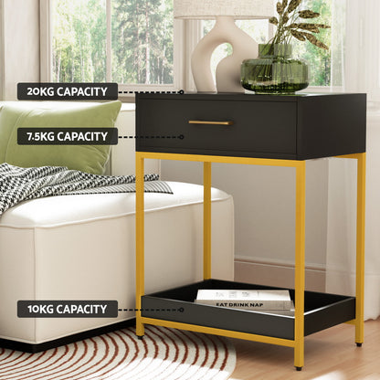 Artiss Bedside Table Drawers Side Table Shelf Storage Nightstand Black MASON-Furniture &gt; Bedroom-PEROZ Accessories