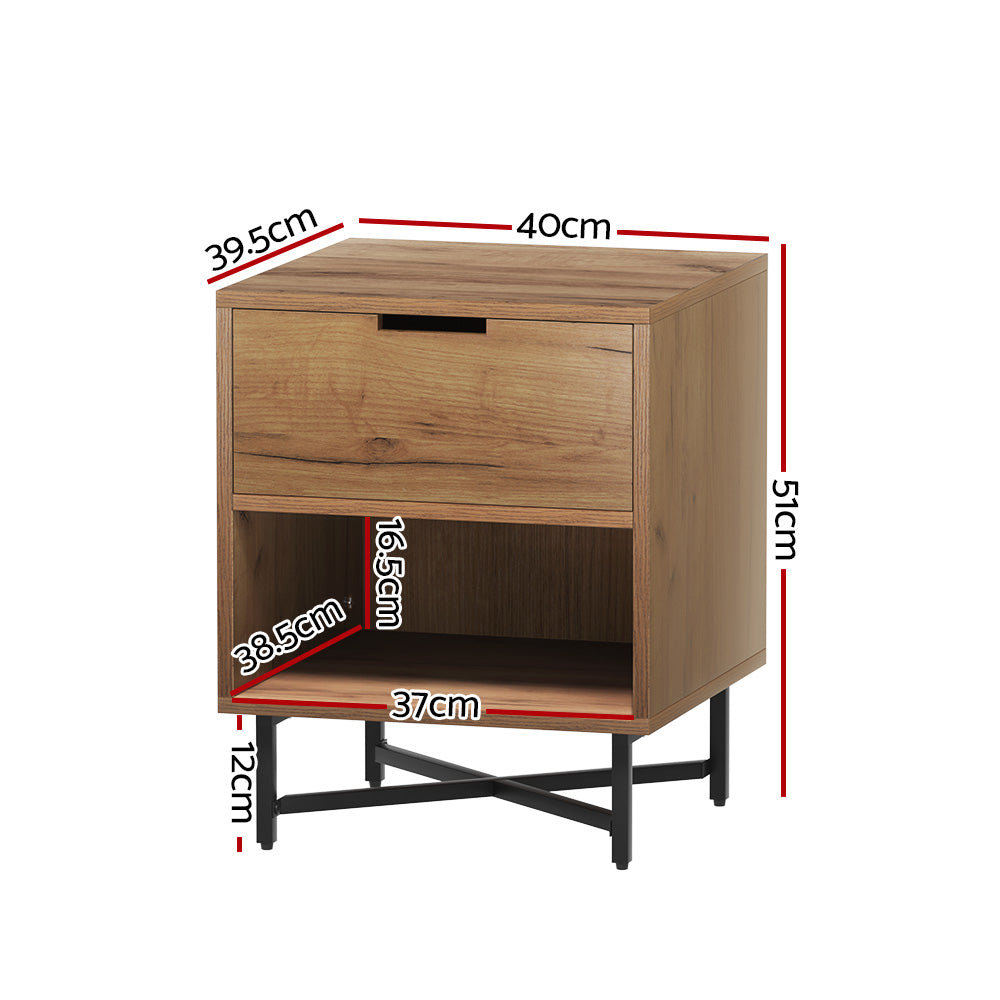 Artiss Bedside Table Drawers Side Table Shelf Storage Nightstand Rust Oak KRAVU-Furniture &gt; Bedroom-PEROZ Accessories