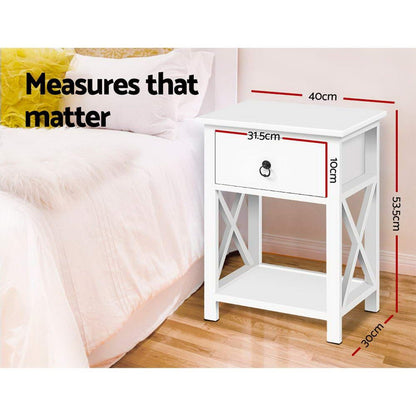 Artiss 2 X Bedside Table 1 Drawer with Shelf - EMMA White-Bedside Tables-PEROZ Accessories