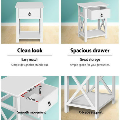 Artiss 2 X Bedside Table 1 Drawer with Shelf - EMMA White-Bedside Tables-PEROZ Accessories