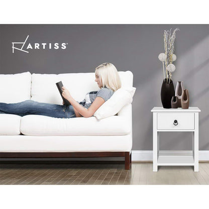Artiss 2 X Bedside Table 1 Drawer with Shelf - EMMA White-Bedside Tables-PEROZ Accessories
