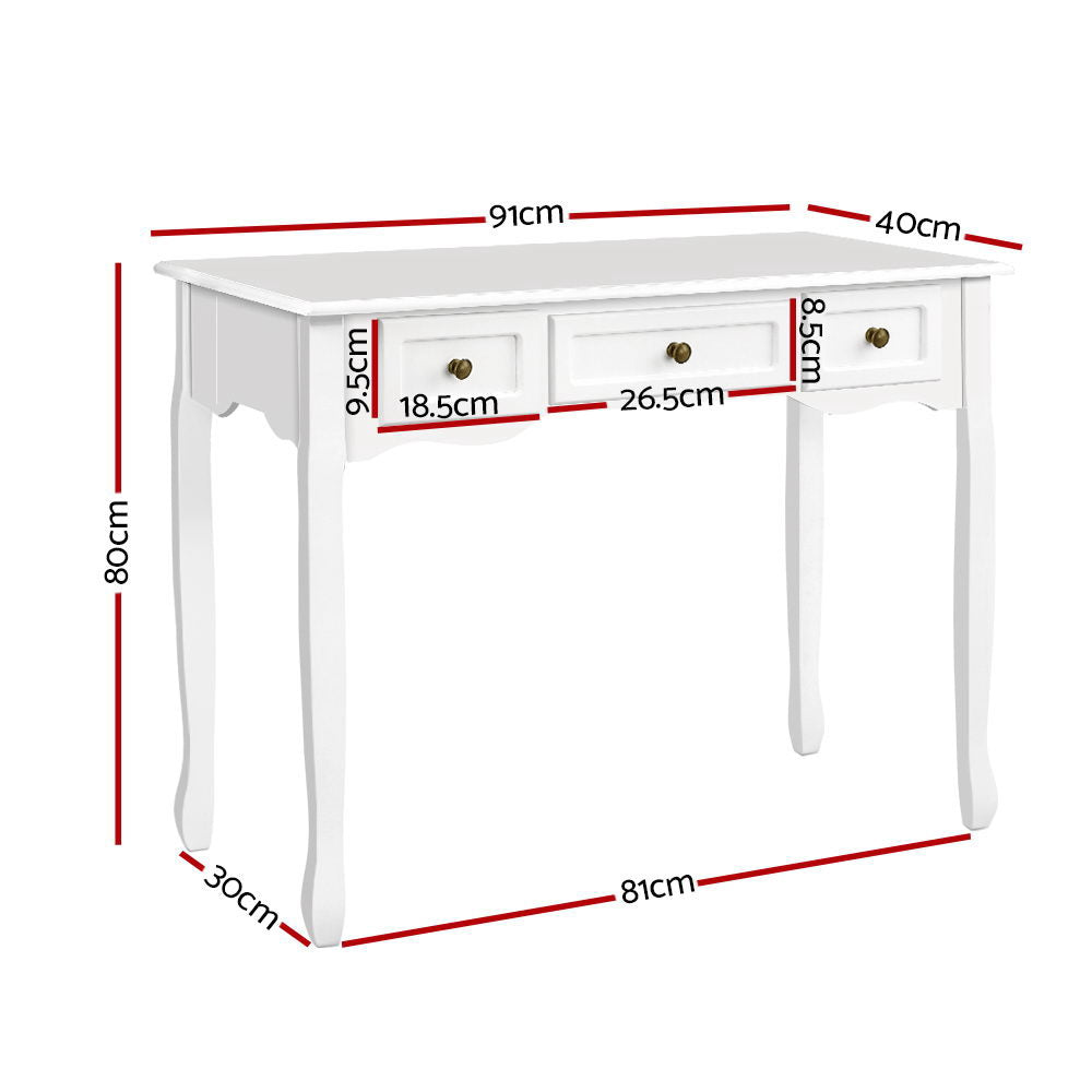 Artiss Console Table 3 Drawers White Hamptons-Console Tables-PEROZ Accessories