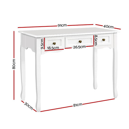 Artiss Console Table 3 Drawers White Hamptons-Console Tables-PEROZ Accessories