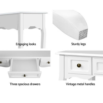 Artiss Console Table 3 Drawers White Hamptons-Console Tables-PEROZ Accessories