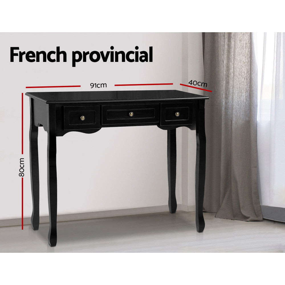 Artiss Console Table 3 Drawers Black Hamptons-Console Tables-PEROZ Accessories