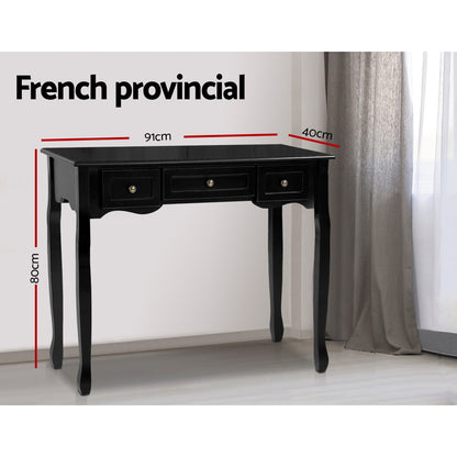 Artiss Console Table 3 Drawers Black Hamptons-Console Tables-PEROZ Accessories