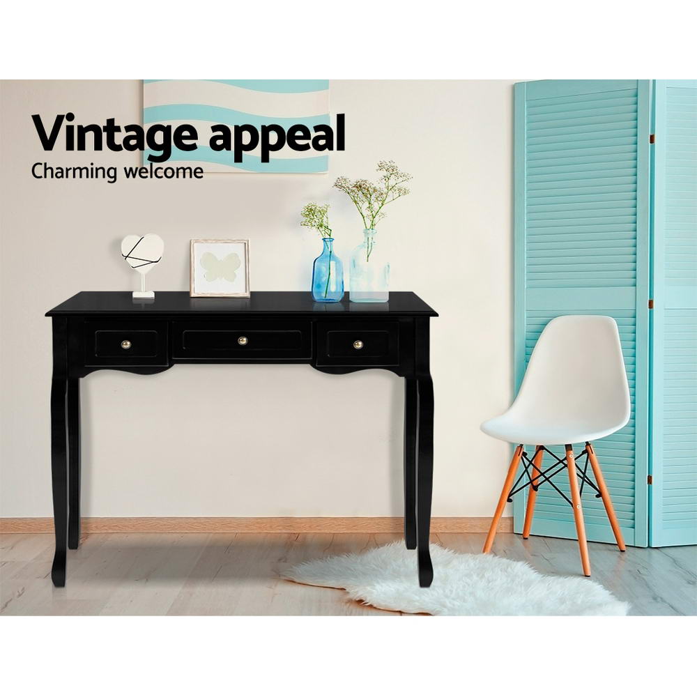 Artiss Console Table 3 Drawers Black Hamptons-Console Tables-PEROZ Accessories