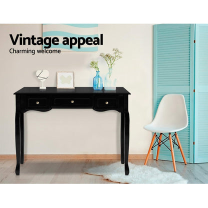 Artiss Console Table 3 Drawers Black Hamptons-Console Tables-PEROZ Accessories