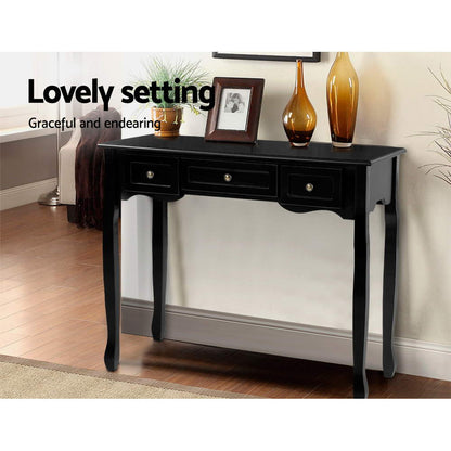 Artiss Console Table 3 Drawers Black Hamptons-Console Tables-PEROZ Accessories