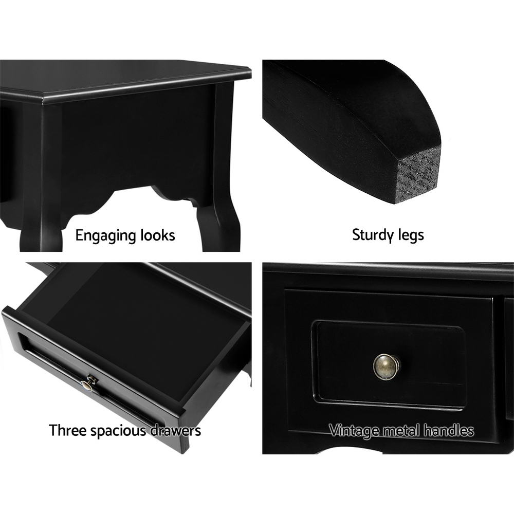 Artiss Console Table 3 Drawers Black Hamptons-Console Tables-PEROZ Accessories