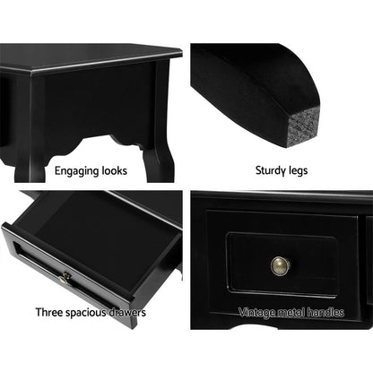 Artiss Console Table 3 Drawers Black Hamptons-Console Tables-PEROZ Accessories