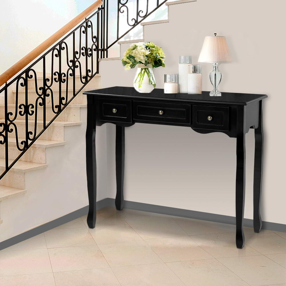 Artiss Console Table 3 Drawers Black Hamptons-Console Tables-PEROZ Accessories
