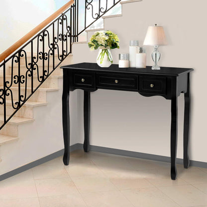 Artiss Console Table 3 Drawers Black Hamptons-Console Tables-PEROZ Accessories