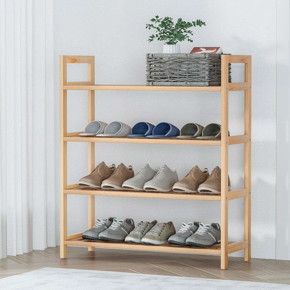 Artiss 4-tier Shoe Rack 12 Pairs Shoe Storage Weaved Shelves-Shoe Storage Cabinets-PEROZ Accessories