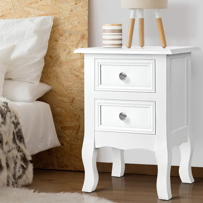 Artiss Bedside Table 2 Drawers - BISSET White-Bedside Tables-PEROZ Accessories