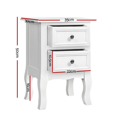 Artiss Bedside Table 2 Drawers - BISSET White-Bedside Tables-PEROZ Accessories