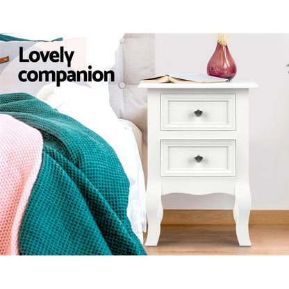 Artiss Bedside Table 2 Drawers - BISSET White-Bedside Tables-PEROZ Accessories
