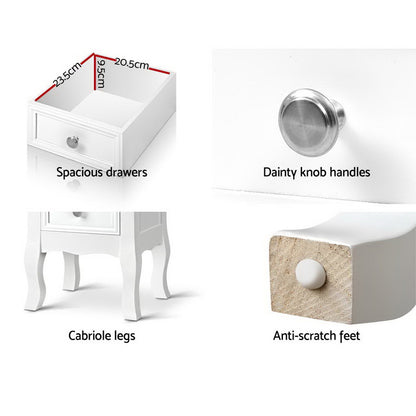 Artiss Bedside Table 2 Drawers - BISSET White-Bedside Tables-PEROZ Accessories