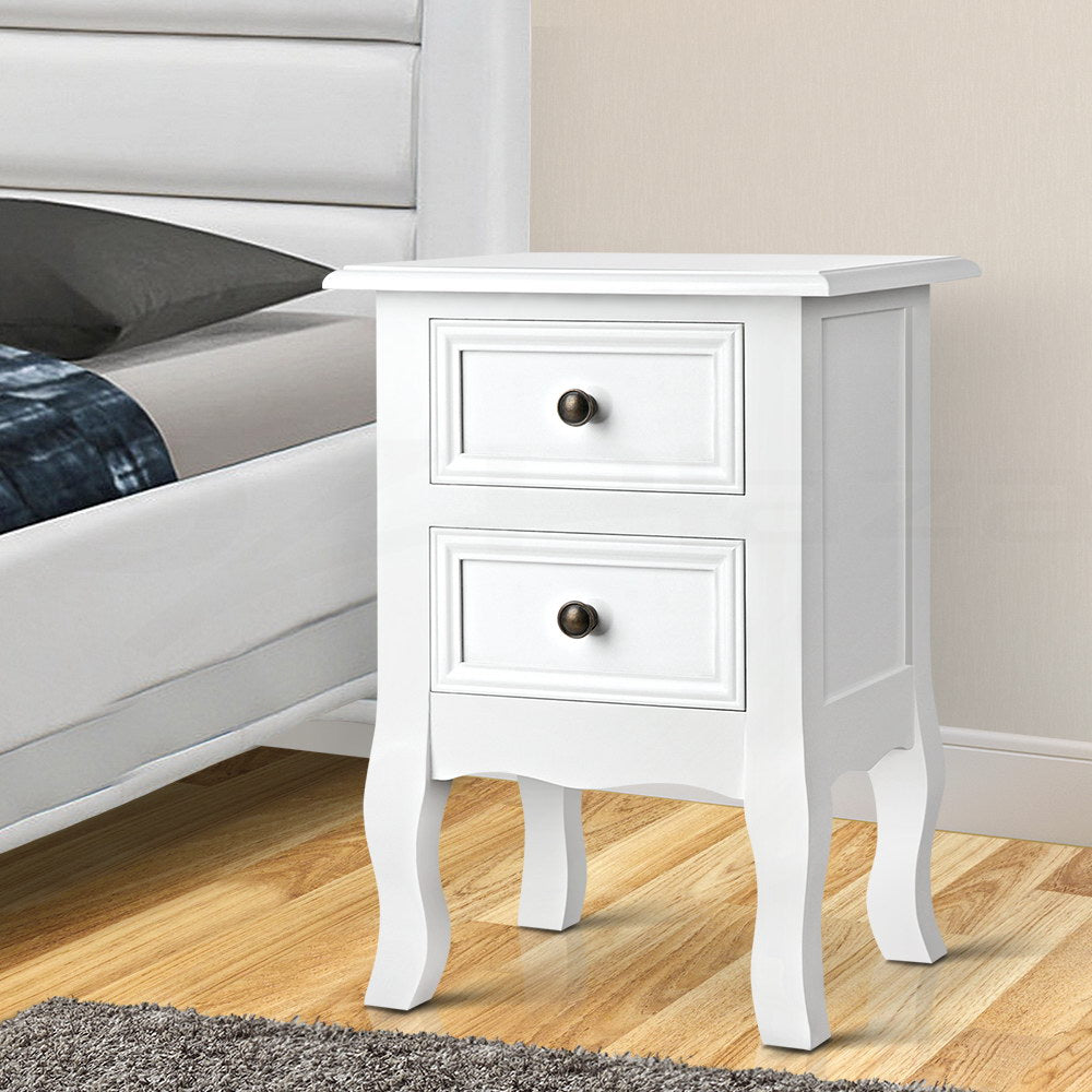 Artiss Bedside Table 2 Drawers - BISSET White-Bedside Tables-PEROZ Accessories