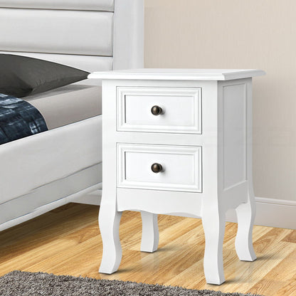 Artiss Bedside Table 2 Drawers - BISSET White-Bedside Tables-PEROZ Accessories