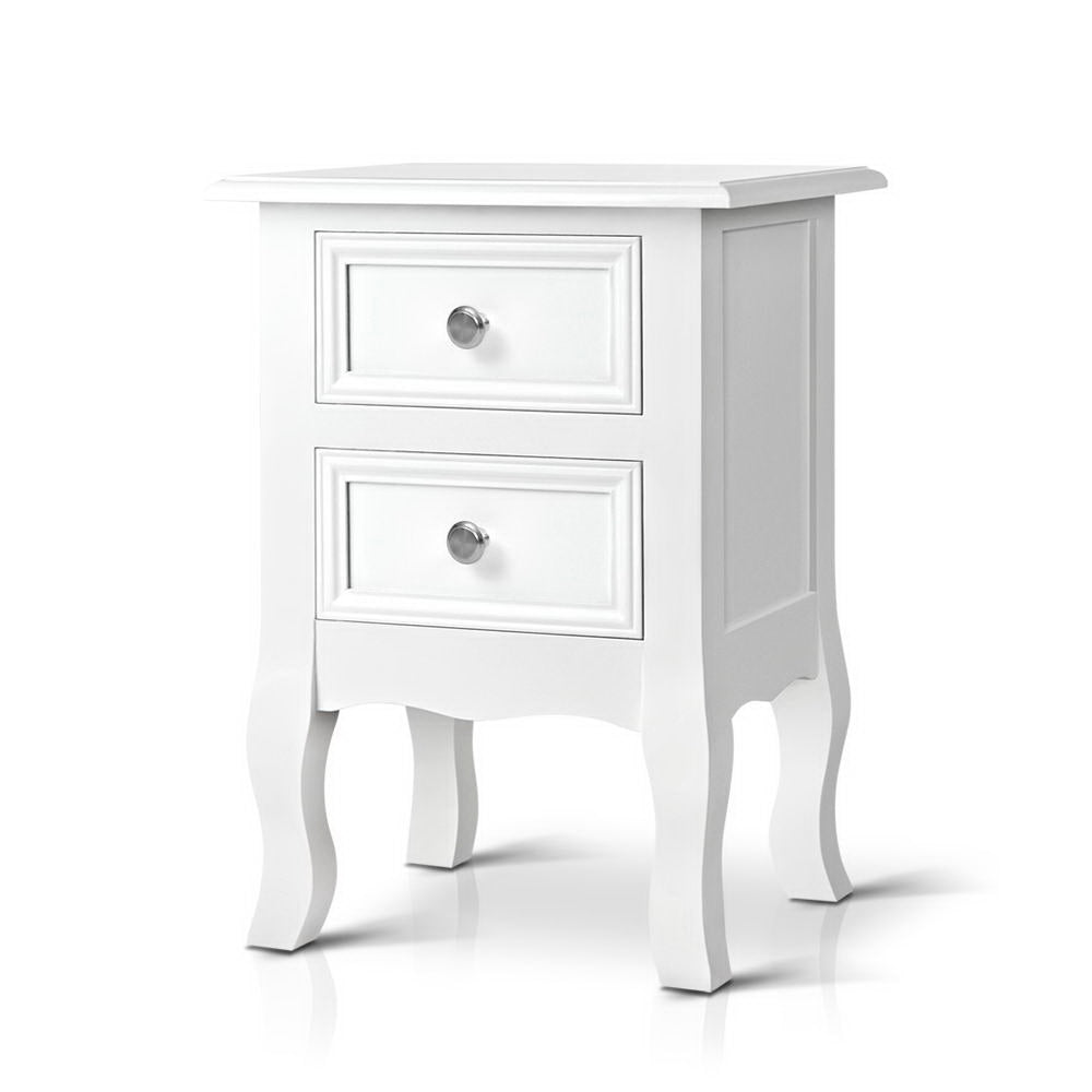 Artiss Bedside Table 2 Drawers - BISSET White-Bedside Tables-PEROZ Accessories