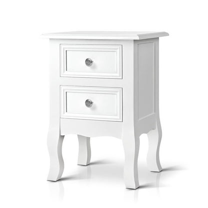 Artiss Bedside Table 2 Drawers - BISSET White-Bedside Tables-PEROZ Accessories