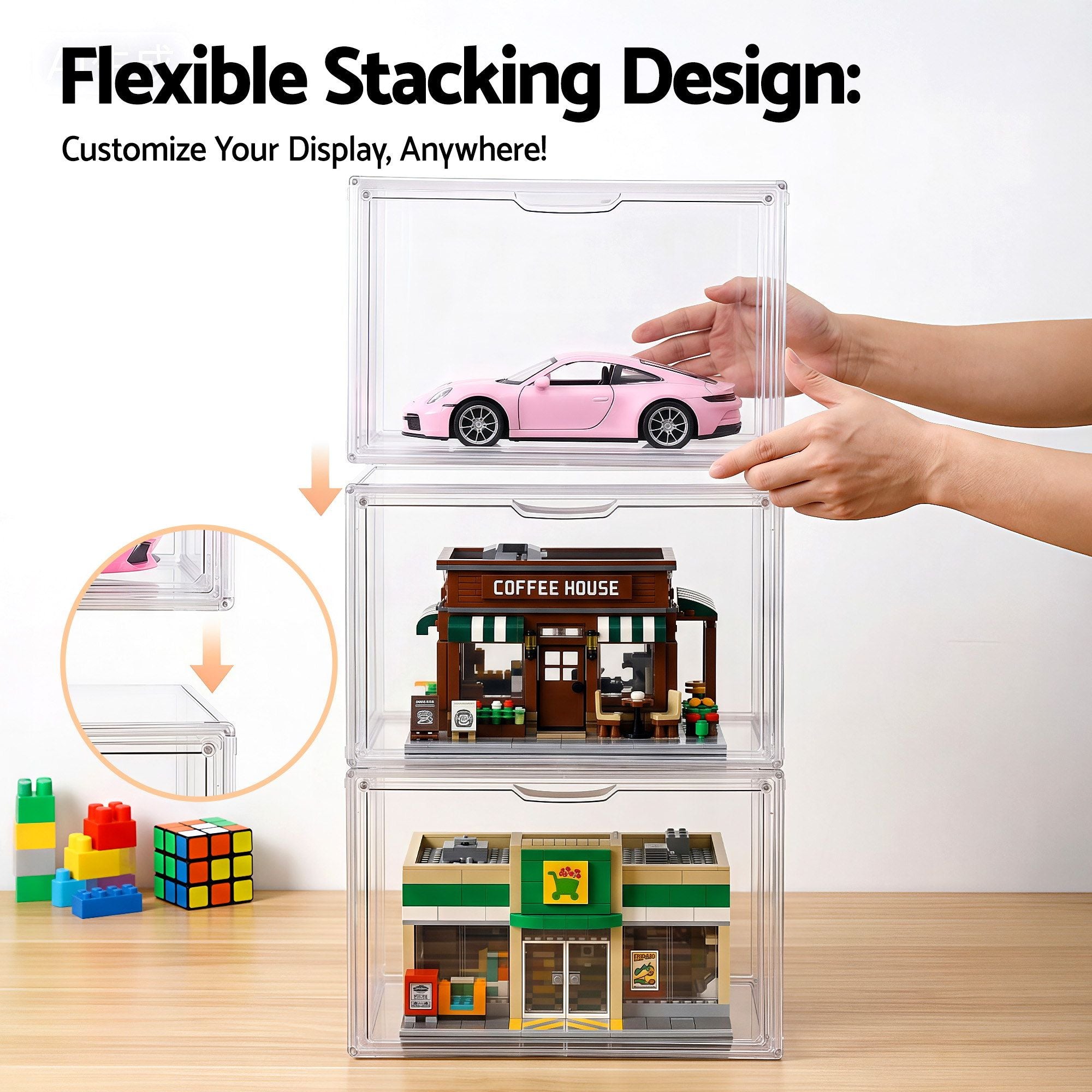 Artiss Clear Acrylic Display Case 3 Pack Toy Storage Box