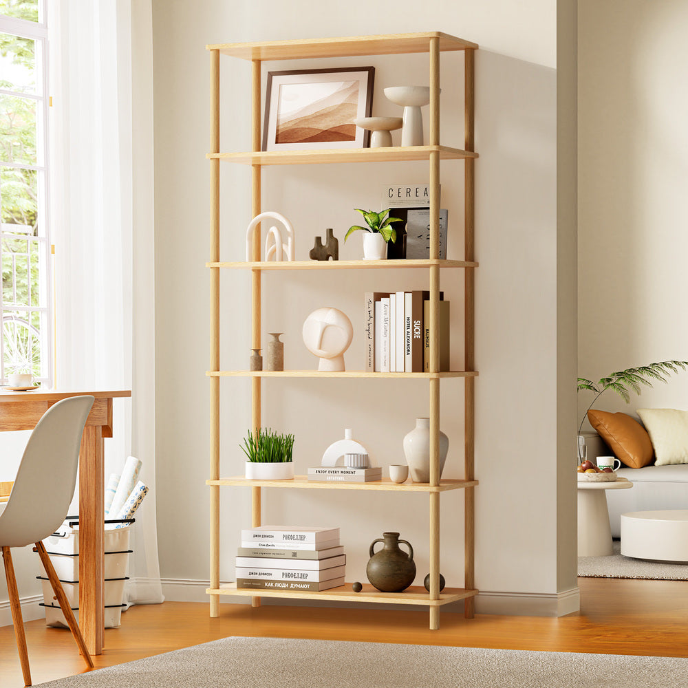 Oikiture Display Shelf 5 Tier Bookshelf Storage Rack Natural-Display Shelf-PEROZ Accessories