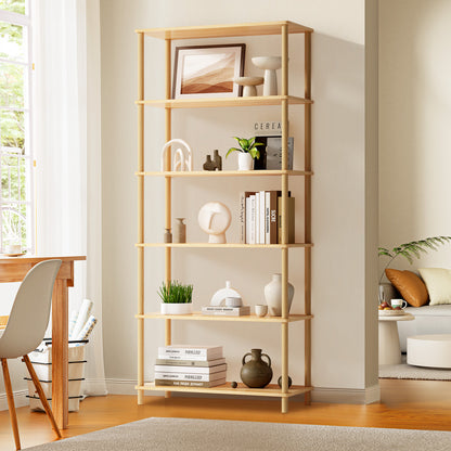 Oikiture Display Shelf 5 Tier Bookshelf Storage Rack Natural-Display Shelf-PEROZ Accessories