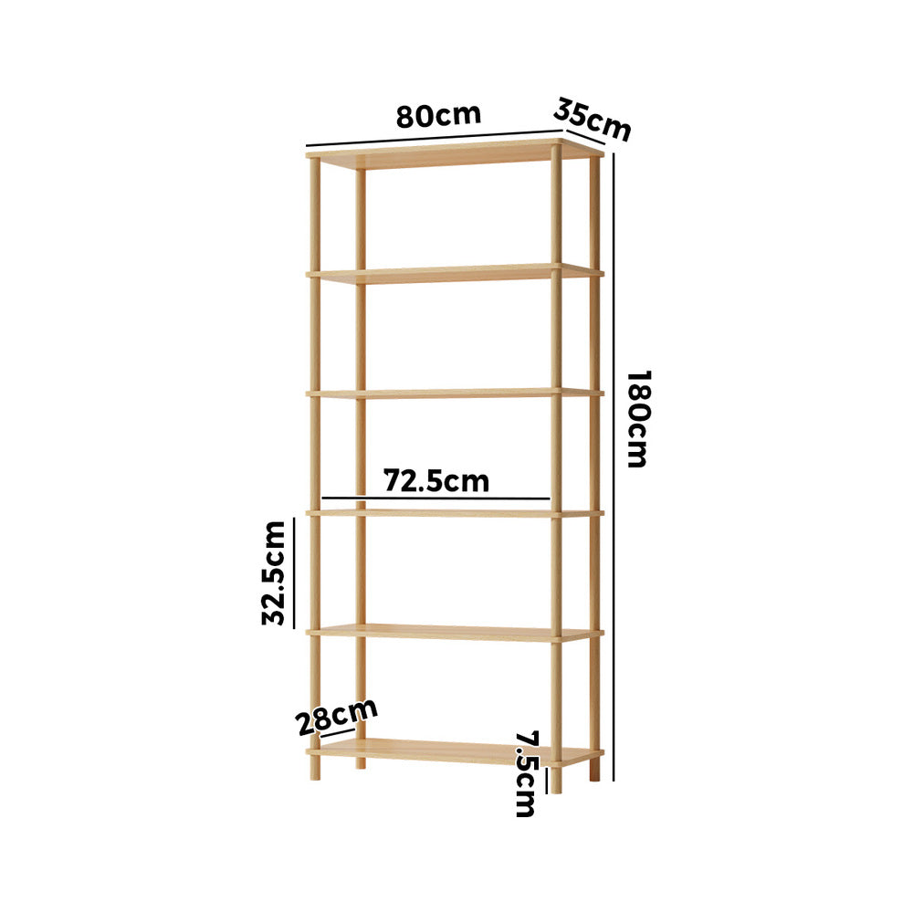 Oikiture Display Shelf 5 Tier Bookshelf Storage Rack Natural-Display Shelf-PEROZ Accessories
