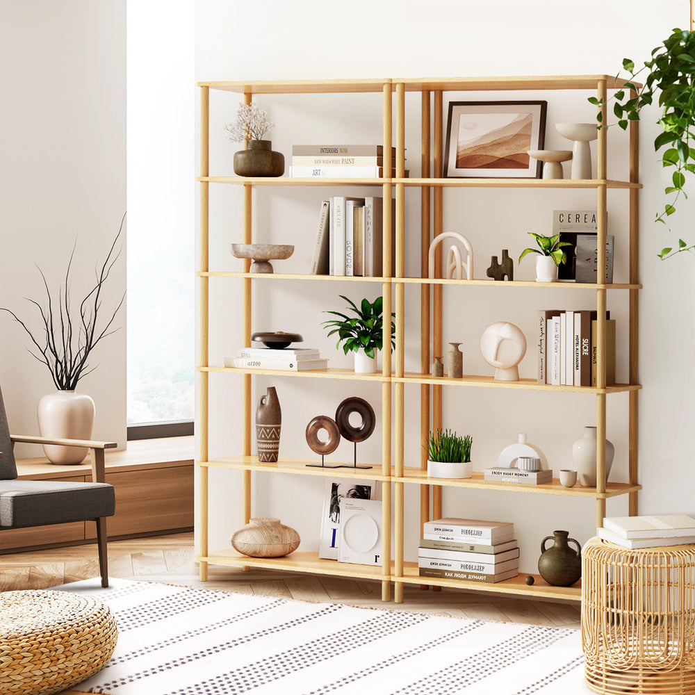 Oikiture Display Shelf 5 Tier Bookshelf Storage Rack Natural-Display Shelf-PEROZ Accessories