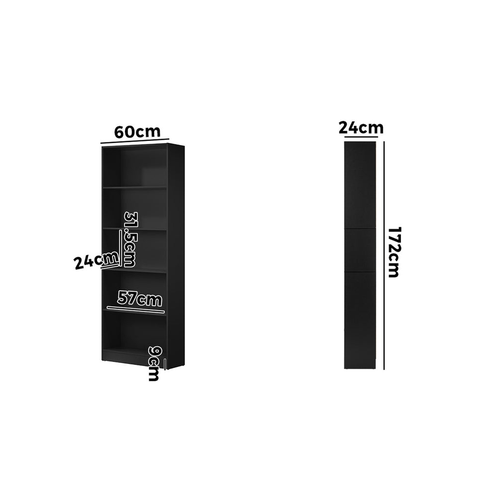 Oikiture Bookshelf Display Shelf 5-Tier Black-Display Shelf-PEROZ Accessories