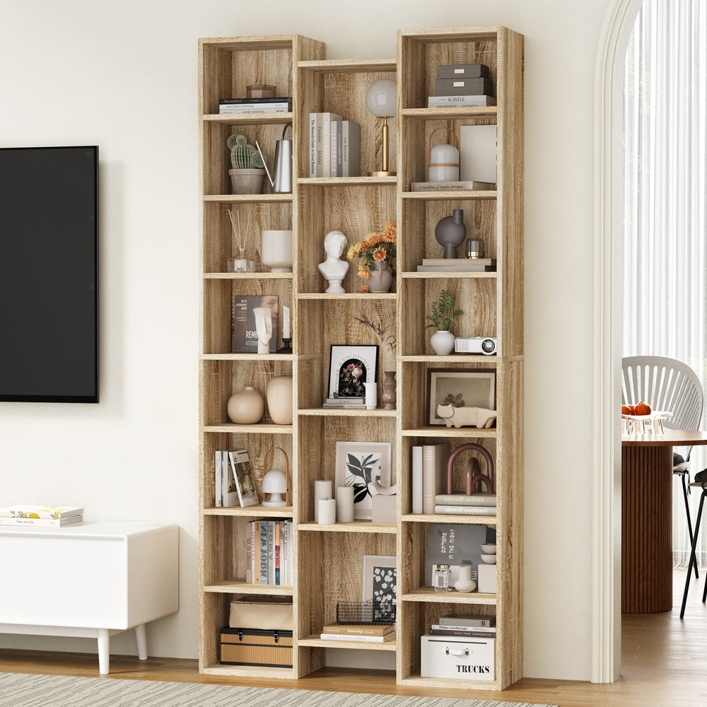 Oikiture Bookshelf Display Shelf CD DVD Storage Media Rack Natural-Display Shelf-PEROZ Accessories
