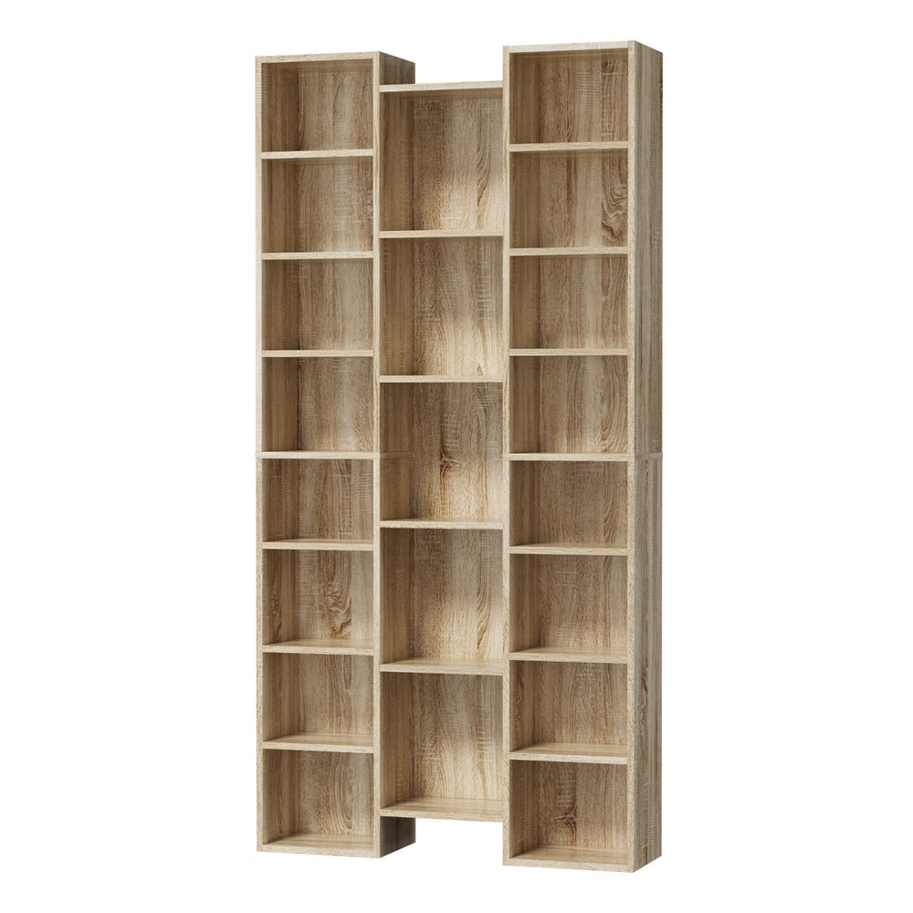 Oikiture Bookshelf Display Shelf CD DVD Storage Media Rack Natural-Display Shelf-PEROZ Accessories
