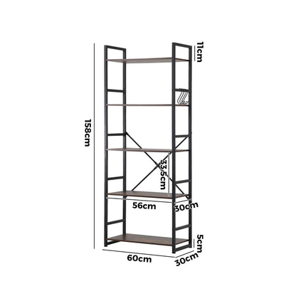 Oikiture Display Shelf 5-Tier Shelves Stand Rack 60CM-Bookshelf-PEROZ Accessories