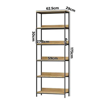 Oikiture Display Shelf 5 Tier Storage Shelves Black &amp; Natural-Display Shelf-PEROZ Accessories