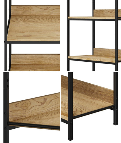 Oikiture Display Shelf 5 Tier Storage Shelves Black &amp; Natural-Display Shelf-PEROZ Accessories