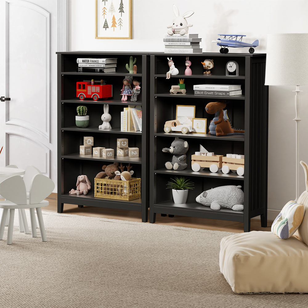 Oikiture Bookshelf Bookcase Display Shelf 5-Tier Storage Cabinet Black-Display Shelf-PEROZ Accessories