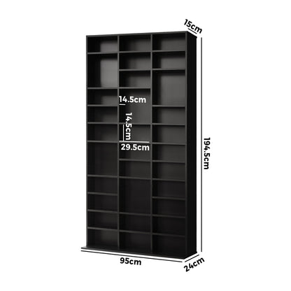 Oikiture Bookcase Bookshelf 1044 CD/DVD Rack Wooden Shelving Unit Display Shelf-Black-Bookcases &amp; Shelves-PEROZ Accessories